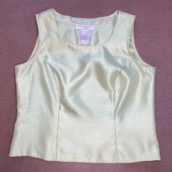 Prophecy by Sag Harbor Y2K Lime Green shiny cropped tank size 8 Petite - Picture 9 of 10